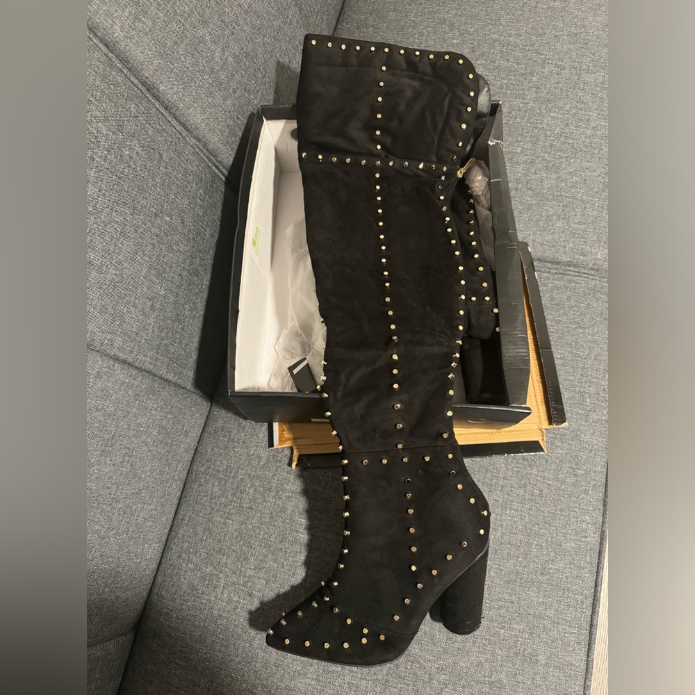 Black Spiked over-the-knee boot
